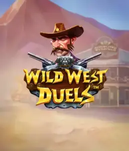  Dive into the daring world of "Wild West Duels" by Pragmatic Play, featuring a gritty gunslinger ready for a showdown. The image shows a fierce cowboy with crossed pistols, framed by a dusty Western town. His intense eyes and elaborate attire embody the spirit of the Old West. The game's title is prominently featured in a striking font, complementing the adventurous theme. 